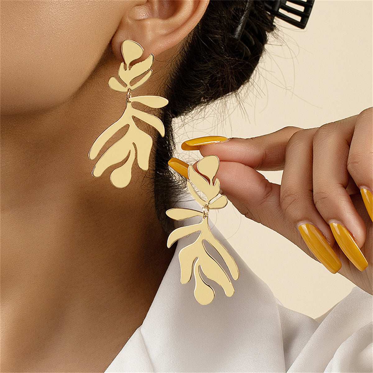 Goldtone Palm Frond Drop Earrings
