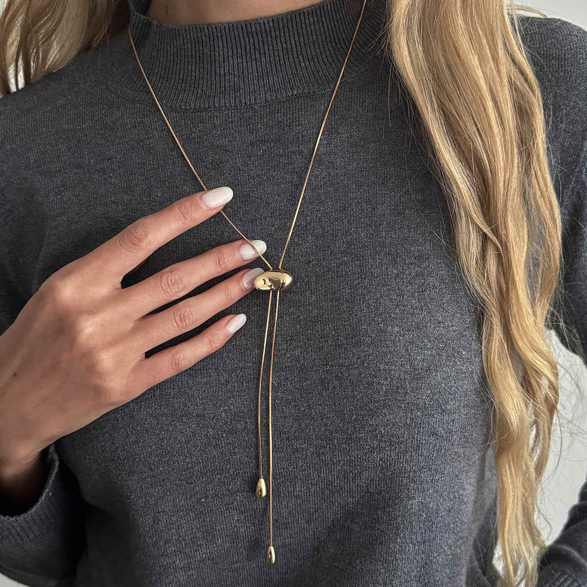 Goldtone Drop Tassel Lariat Necklace