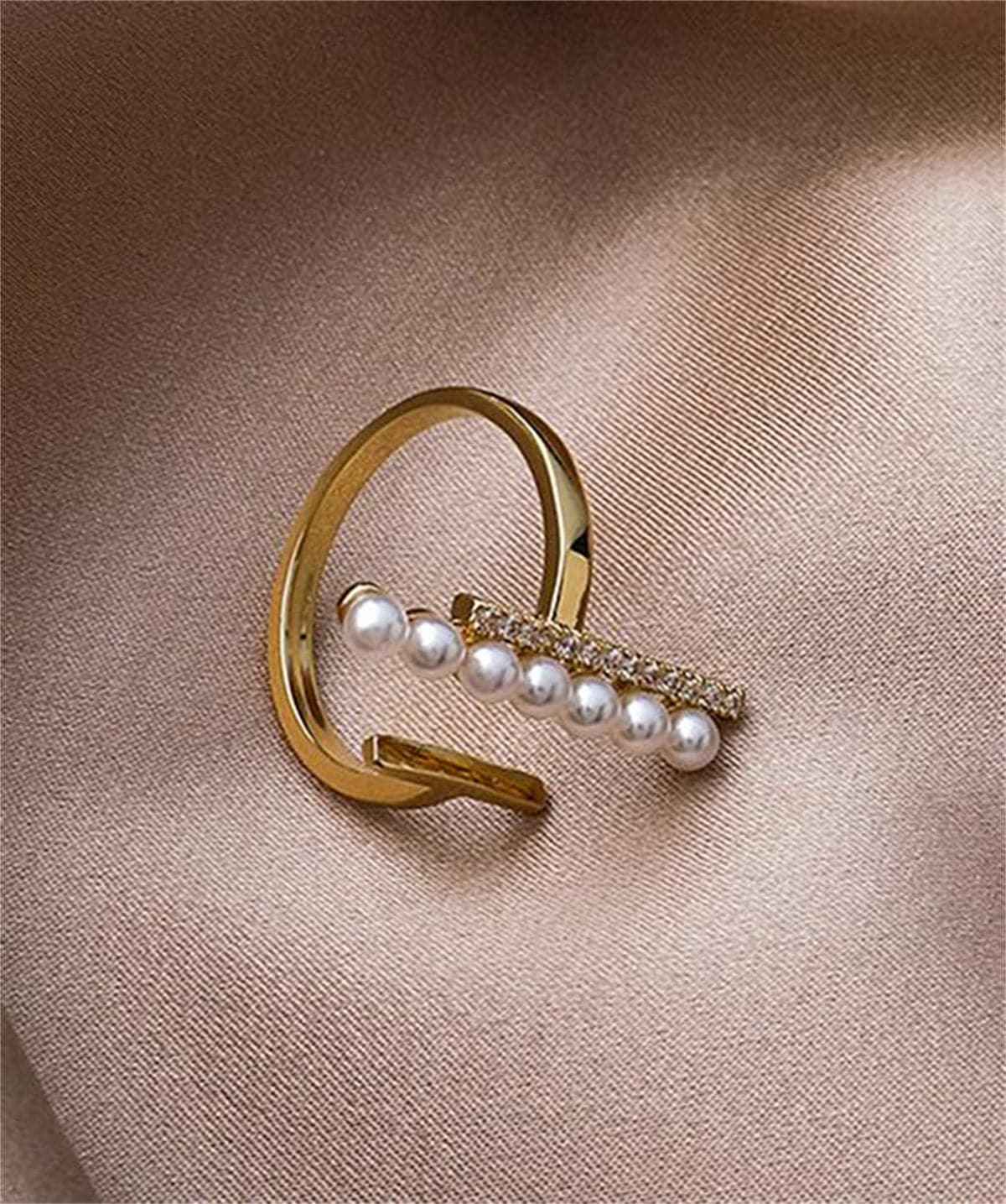 Pearl & Cubic Zirconia Goldtone Bar Open Ring