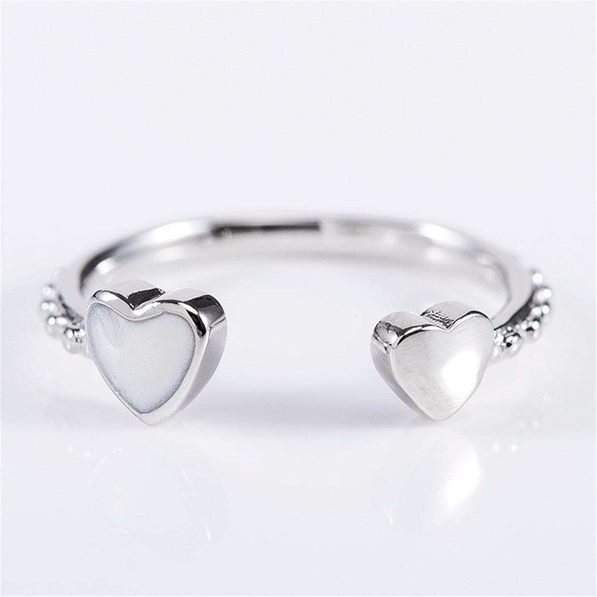 Enamel & Silvertone Heart Shape Open Ring