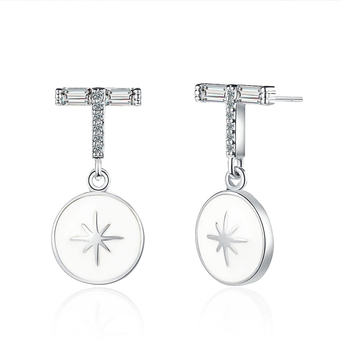 Cubic Zirconia & Enamel Silvertone Star Drop Earrings