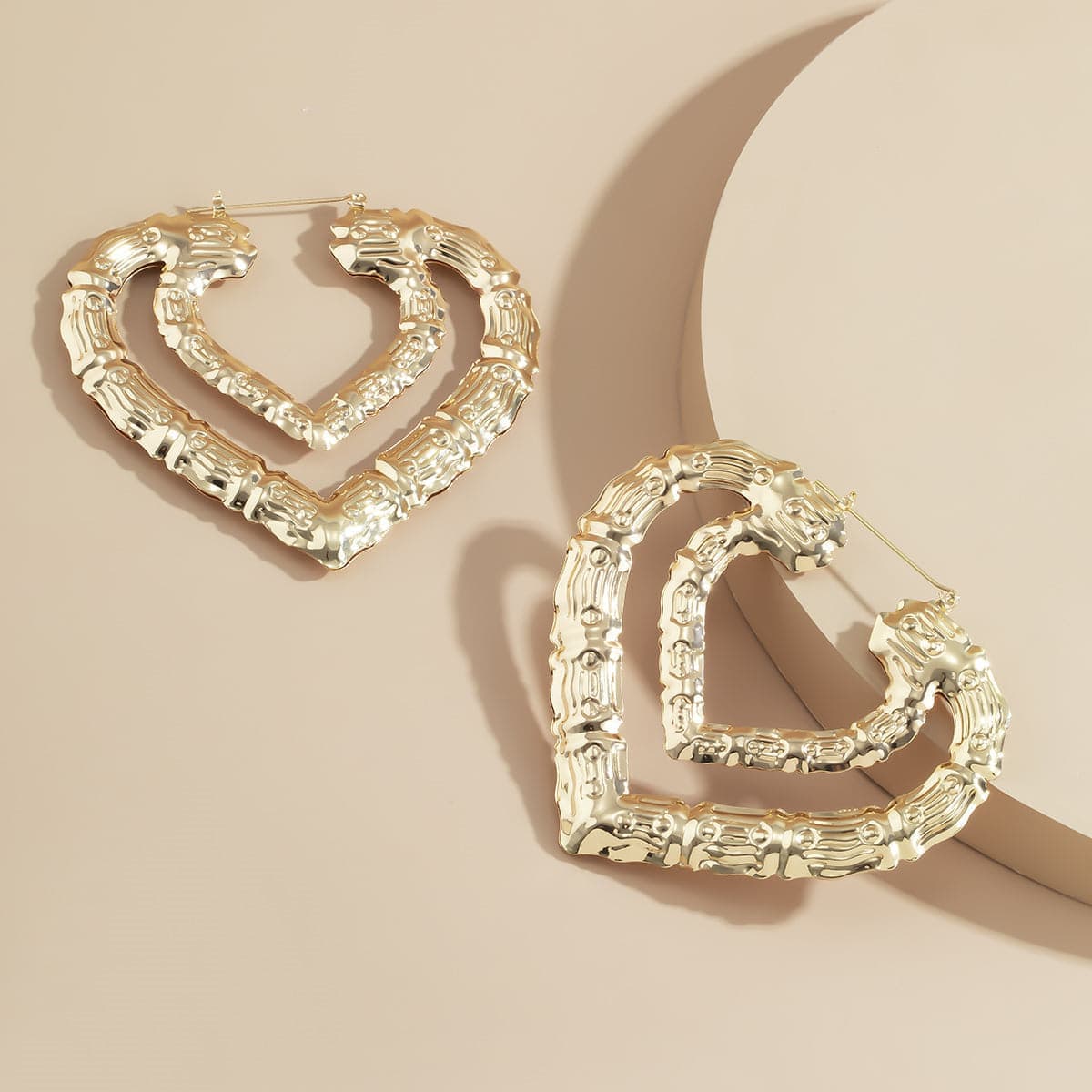 Goldtone Bamboo Layered Heart Hoop Earrings