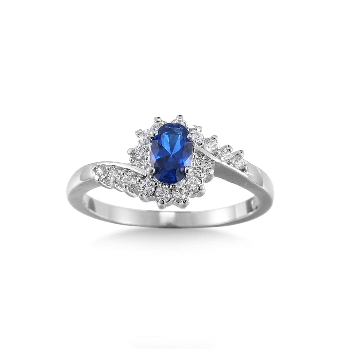 Navy Crystal & Silvertone Oval Botany Ring