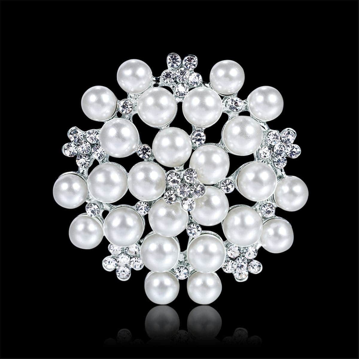 Pearl & Cubic Zirconia Silvertone Flower Brooch