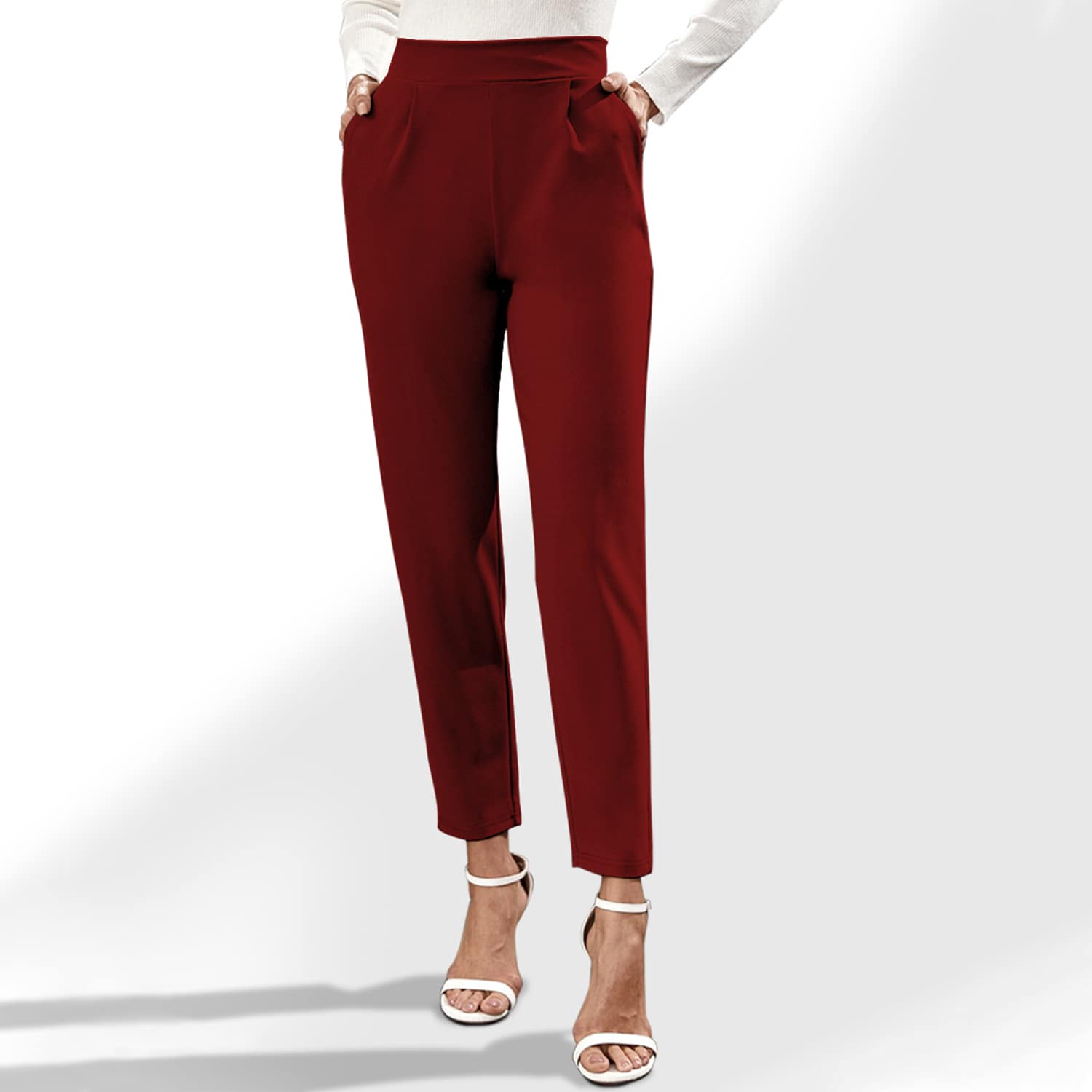 strapless open back dress Red Pocketed High Waist Straight Pants Red / 2XL