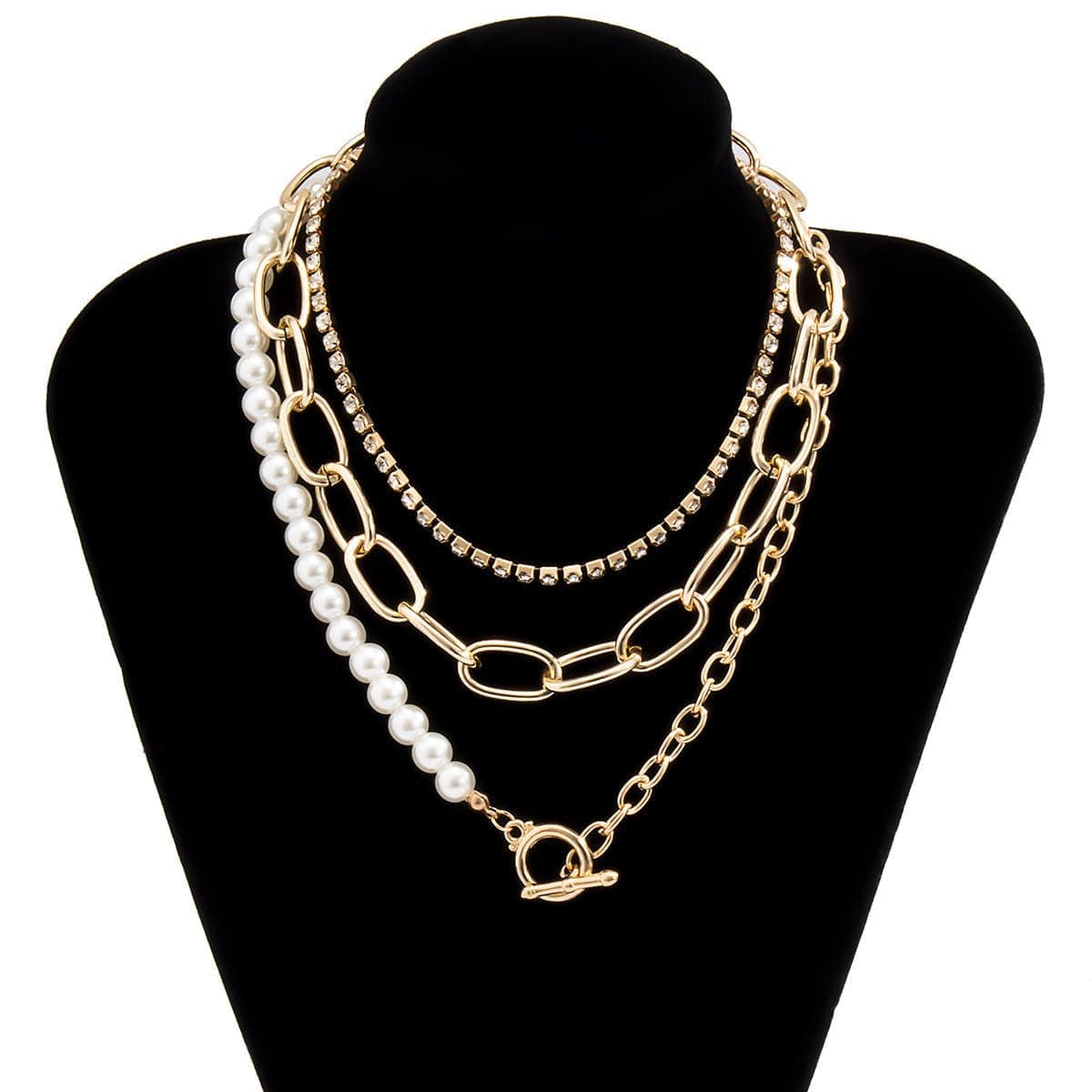 Pearl & Cubic Zirconia Goldtone Toggle Choker Necklace Set