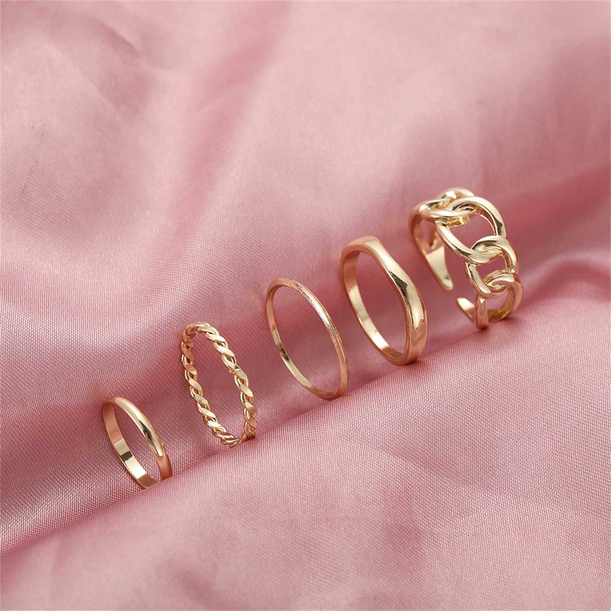 Goldtone Cable Chain Open Ring Set