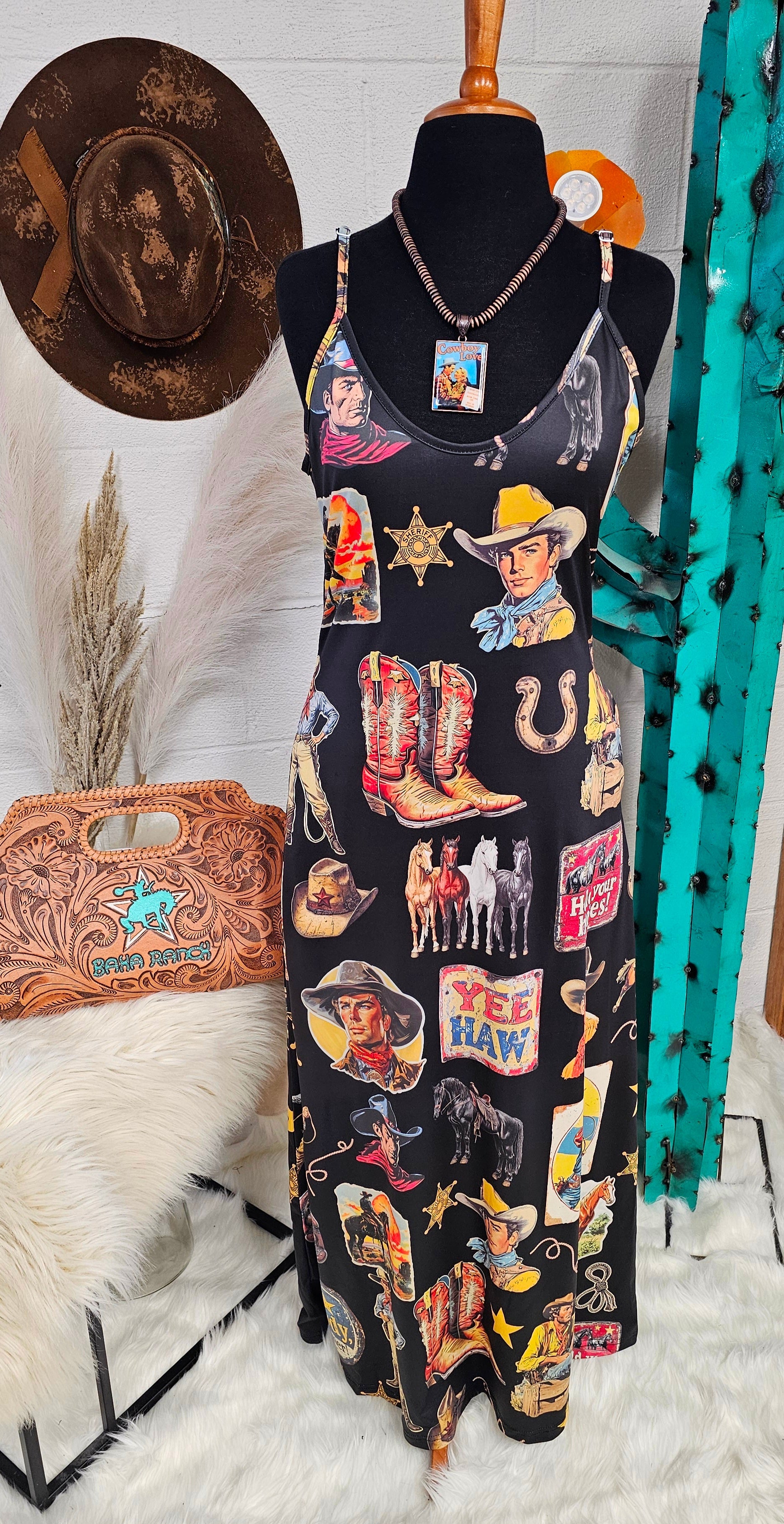 vintage cowgirl dress Sweetheart birthday ideal for cottagecore Baha Ranch Vintage Cowboy Collage