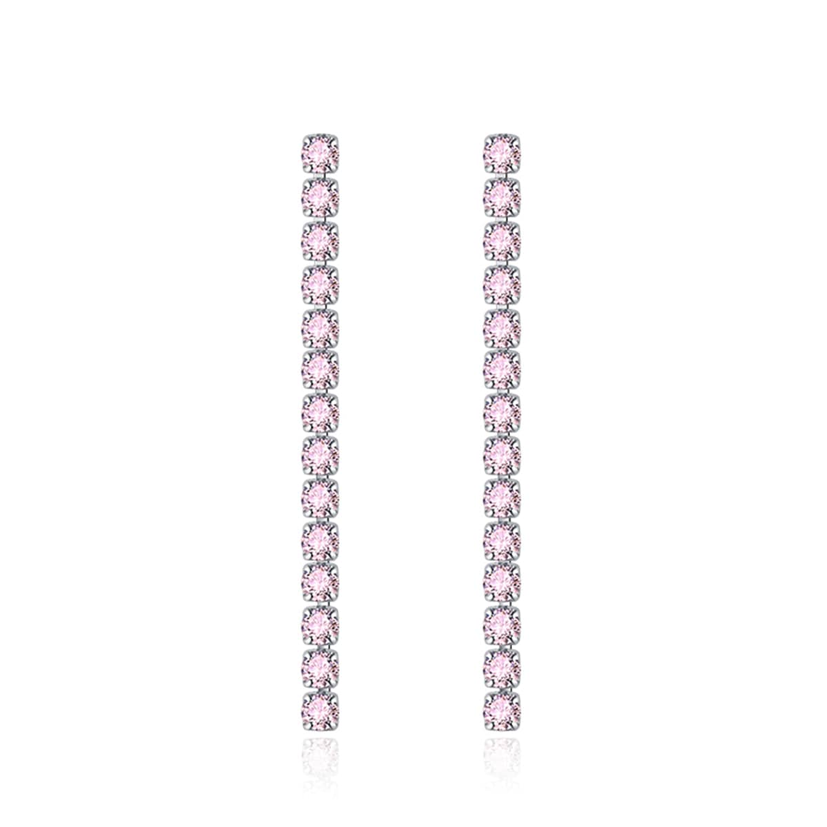 Pink Cubic Zirconia & Silvertone Tassel Drop Earrings