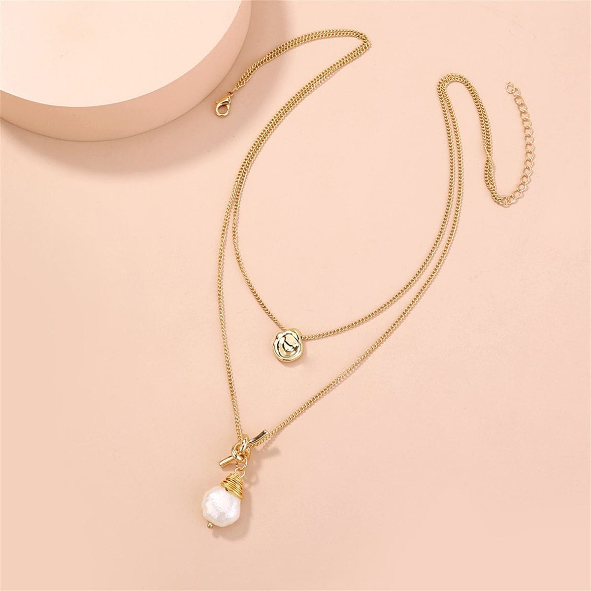 Pearl & Goldtone Knot-Detail Layered Pendant Necklace