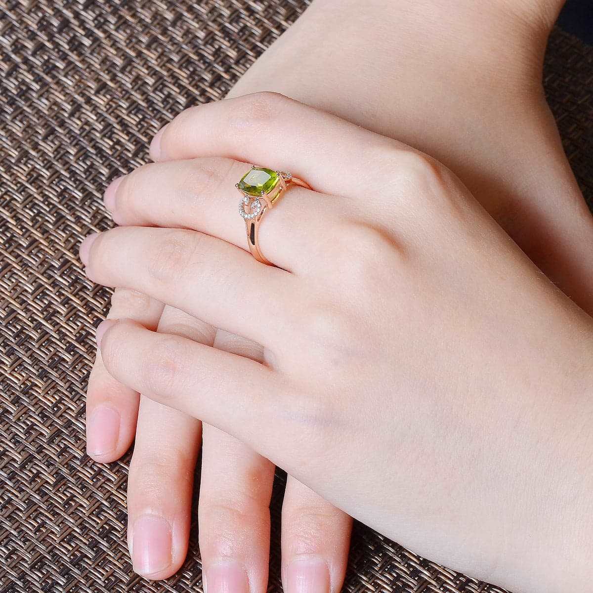 Olive Crystal & Cubic Zirconia Rose Goldtone Oval Swirl Ring