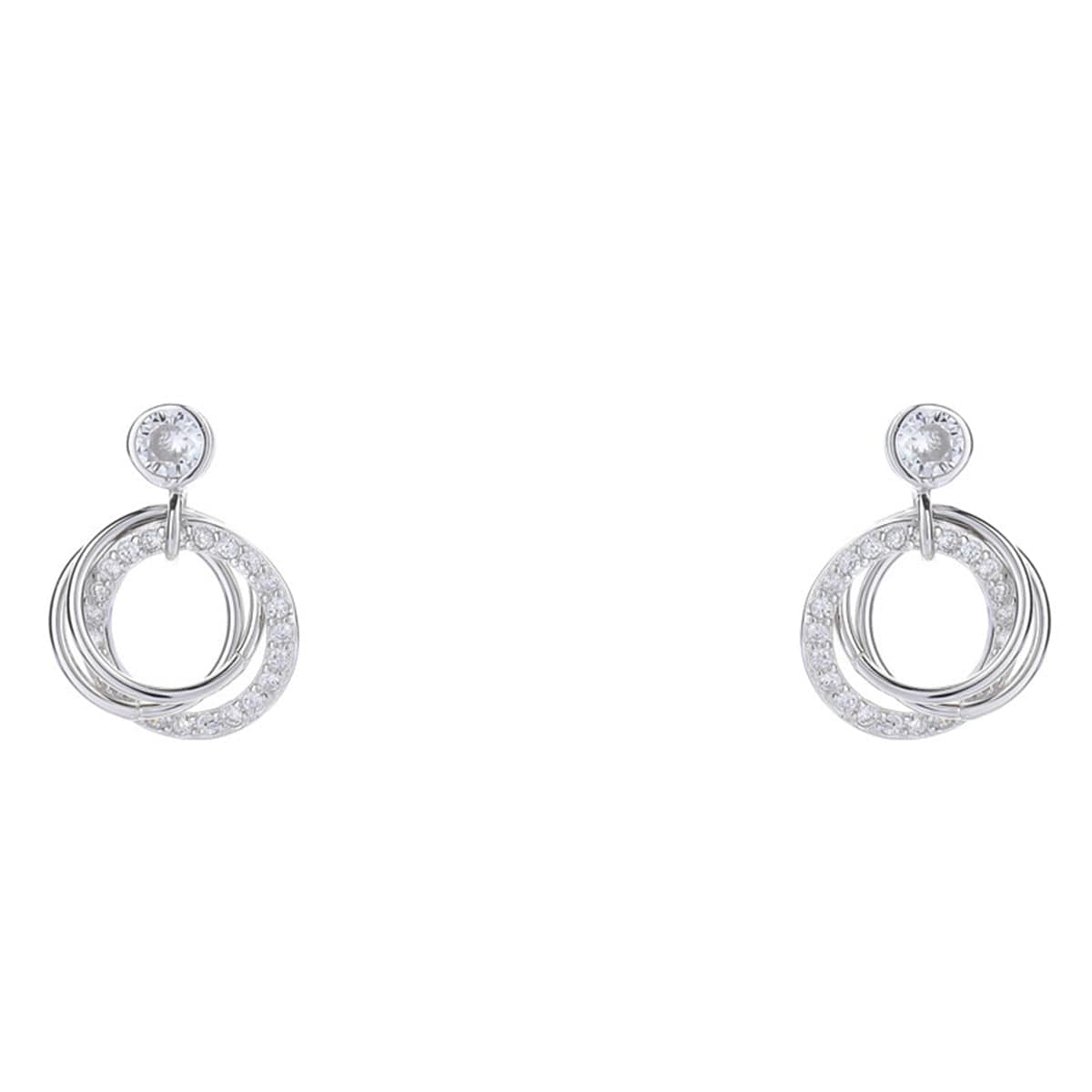Cubic Zirconia & Silvertone Multi-Circle Stud Earrings