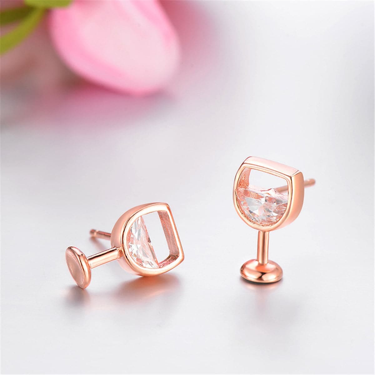 Crystal & Rose Goldtone Wine Glass Stud Earrings