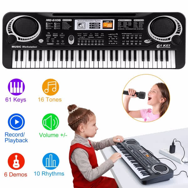 InQ Boutique 61 Keys Digital Music Electronic Keyboard Electric Piano Musical Instrument Kids Learning Keyboard w/ Microphone for Beginners Kids Girls Boys Adults - Purple