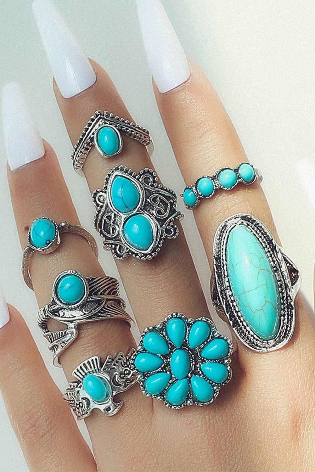 Zora 8 Piece Ring Set - Green / ONE