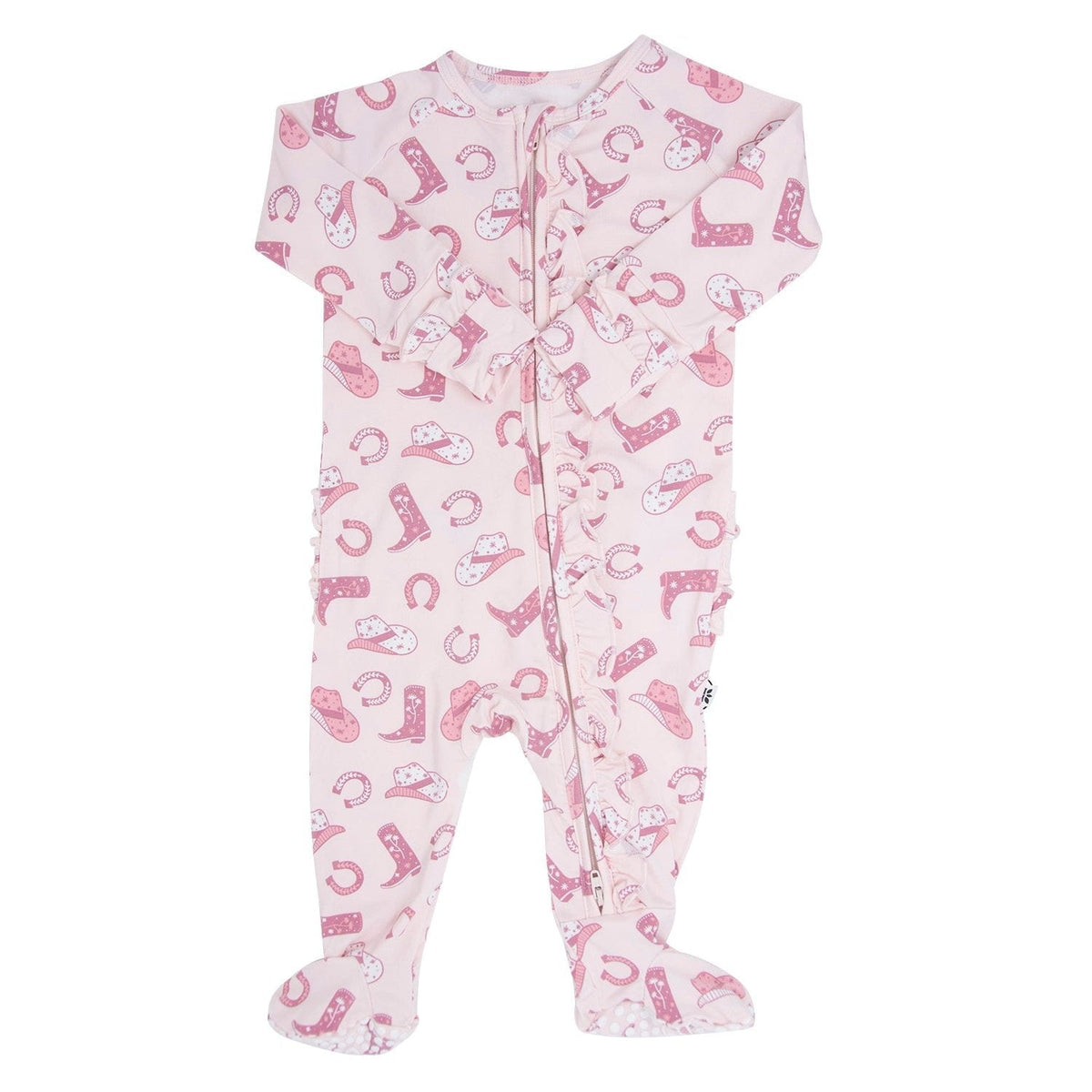 Pink Western Boots Ruffle Baby Footie