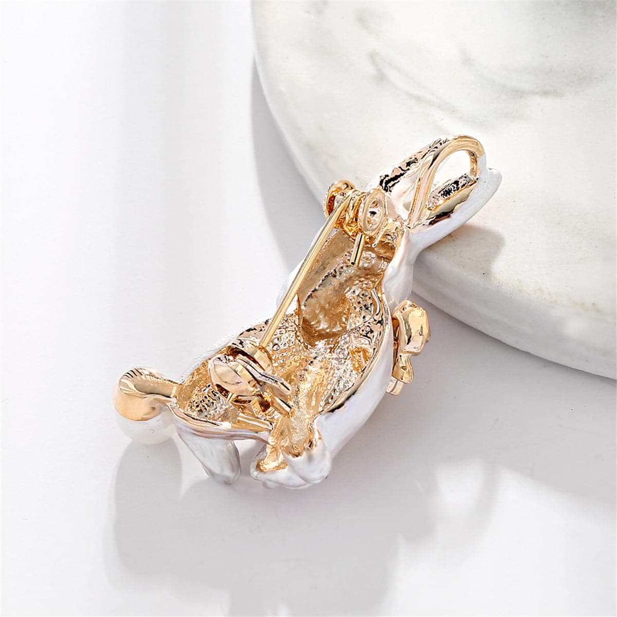 White & Cubic Zirconia Rabbit Brooch