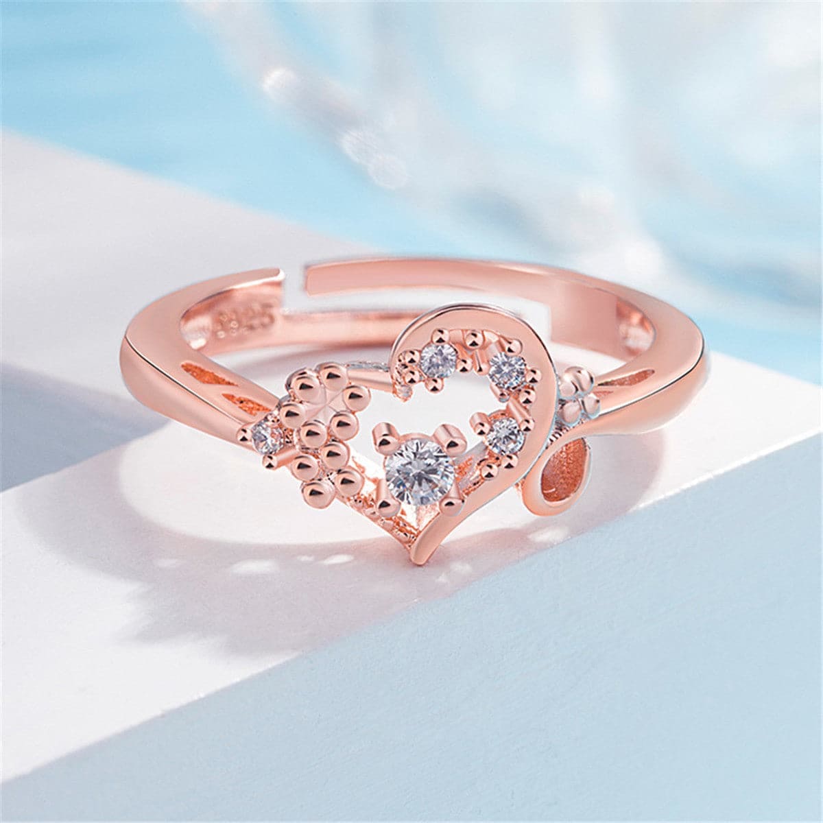 Cubic Zirconia & Rose Goldtone Heart Adjustable Ring