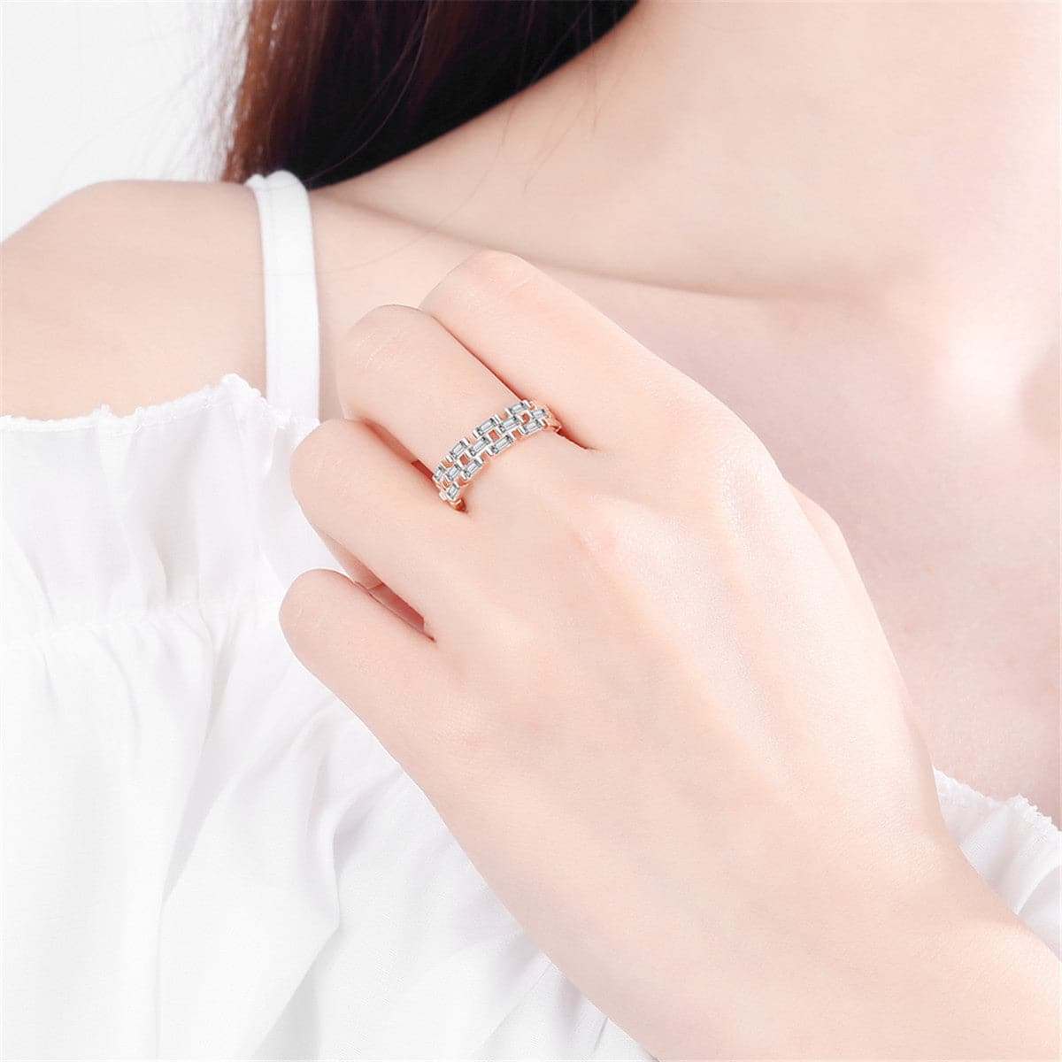 Crystal & Rose Goldtone Baguette-Cut Adjustable Band Ring