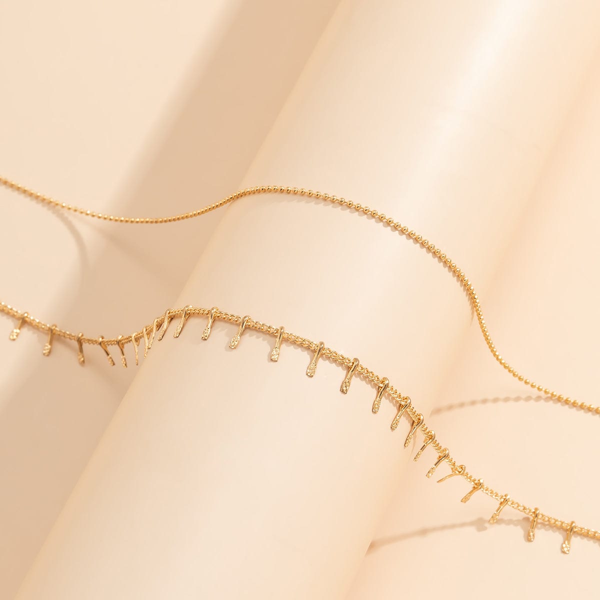 Goldtone Spike & Chain Necklace Set