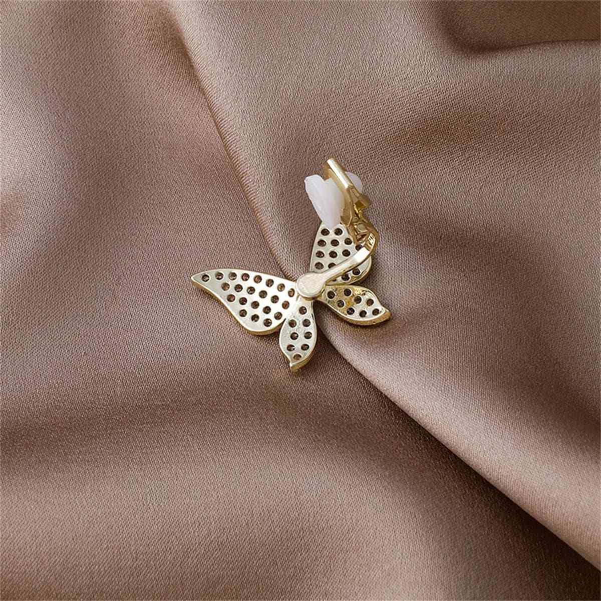 Cubic Zirconia & Goldtone Butterfly Ear Cuffs
