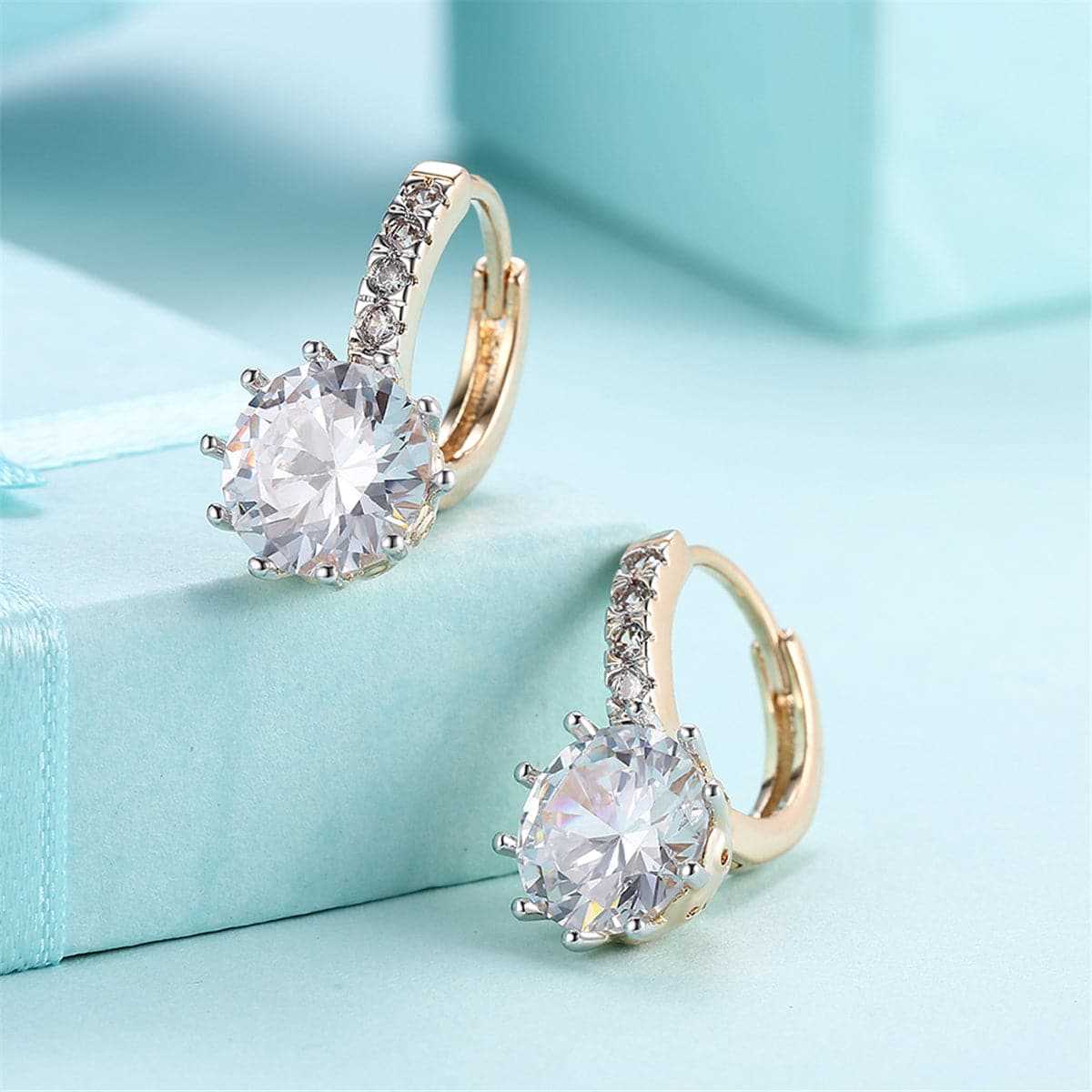 Cubic Zirconia & Goldtone Round-Cut Huggie Earrings