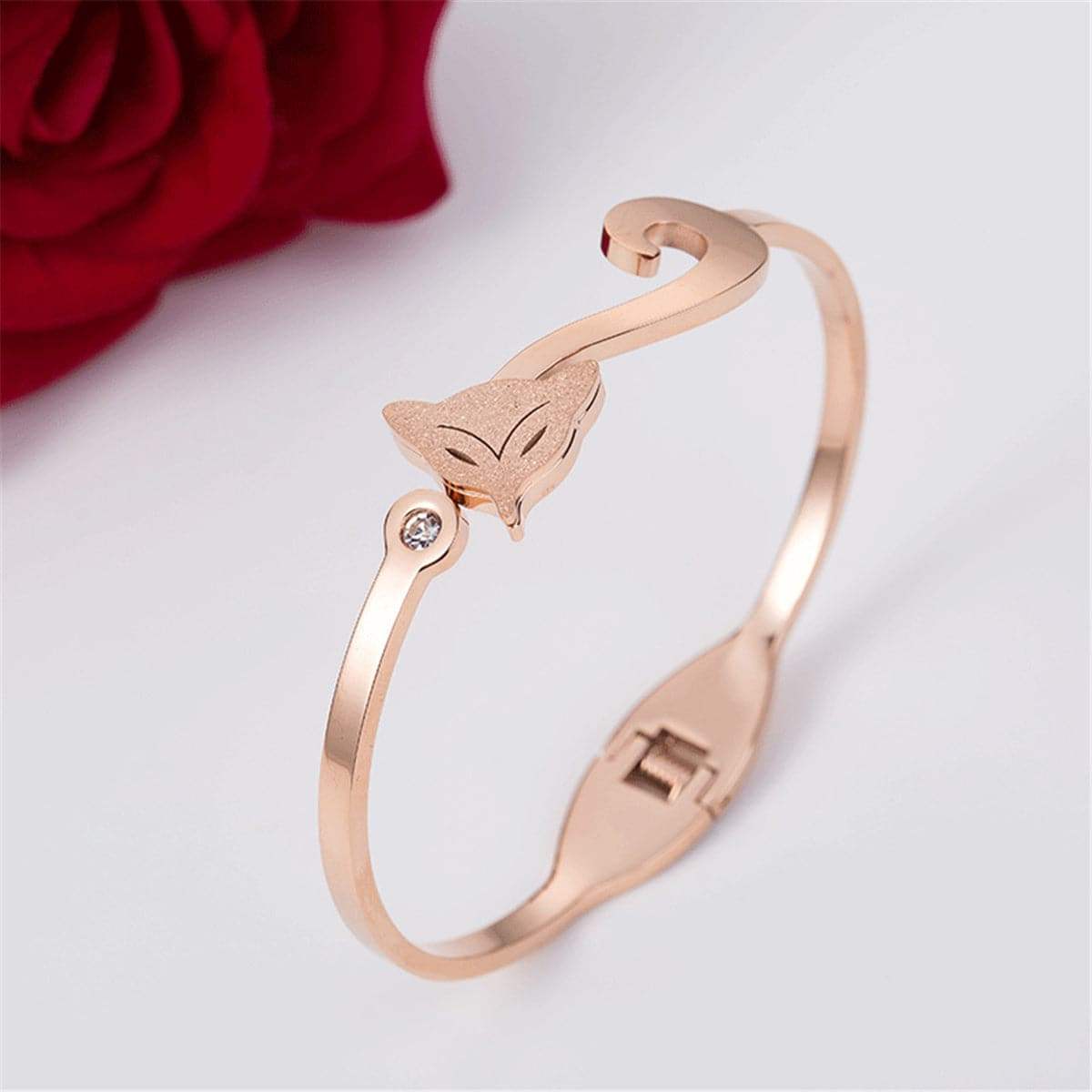Cubic Zirconia & Rose Goldtone Frosted Fox Bangle