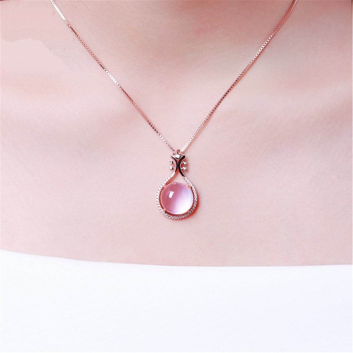 Pink Quartz & Cubic Zirconia Pipa Pendant Necklace