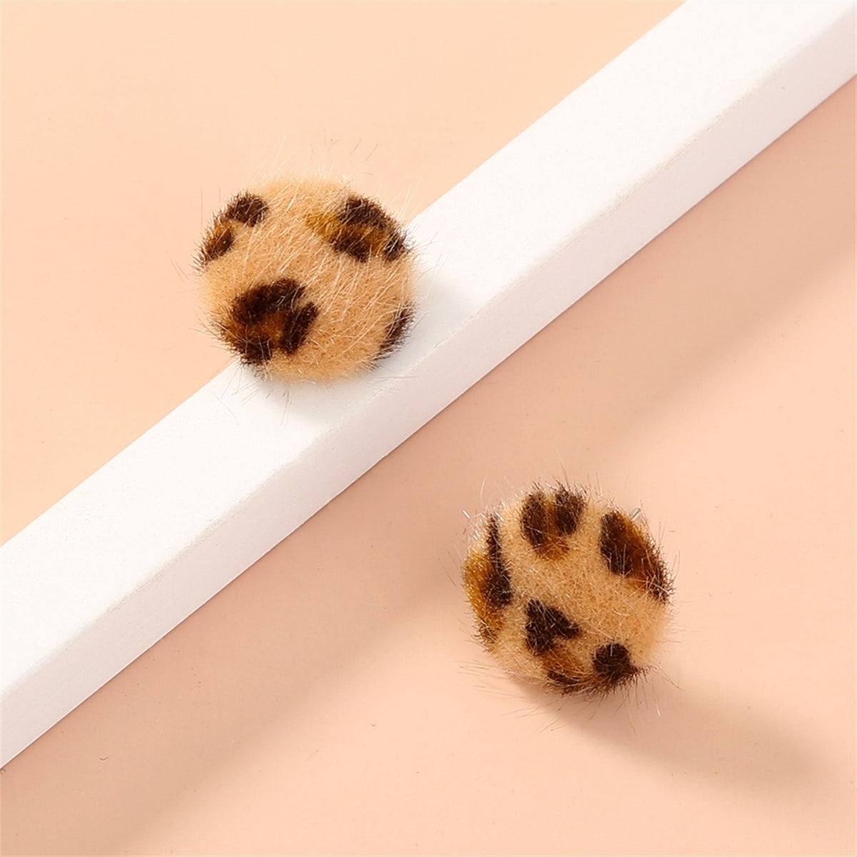 Gabardine & Silvertone Leopard Print Stud Earring