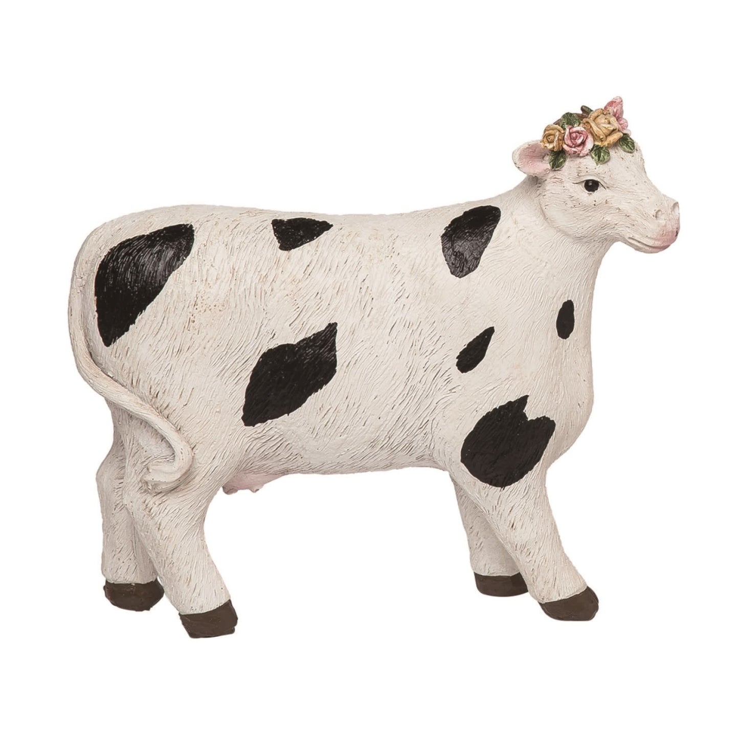 8.75 Inch White Spring Flower Crown Farm Animal Figurine Decorative Polyresin Spring Decor