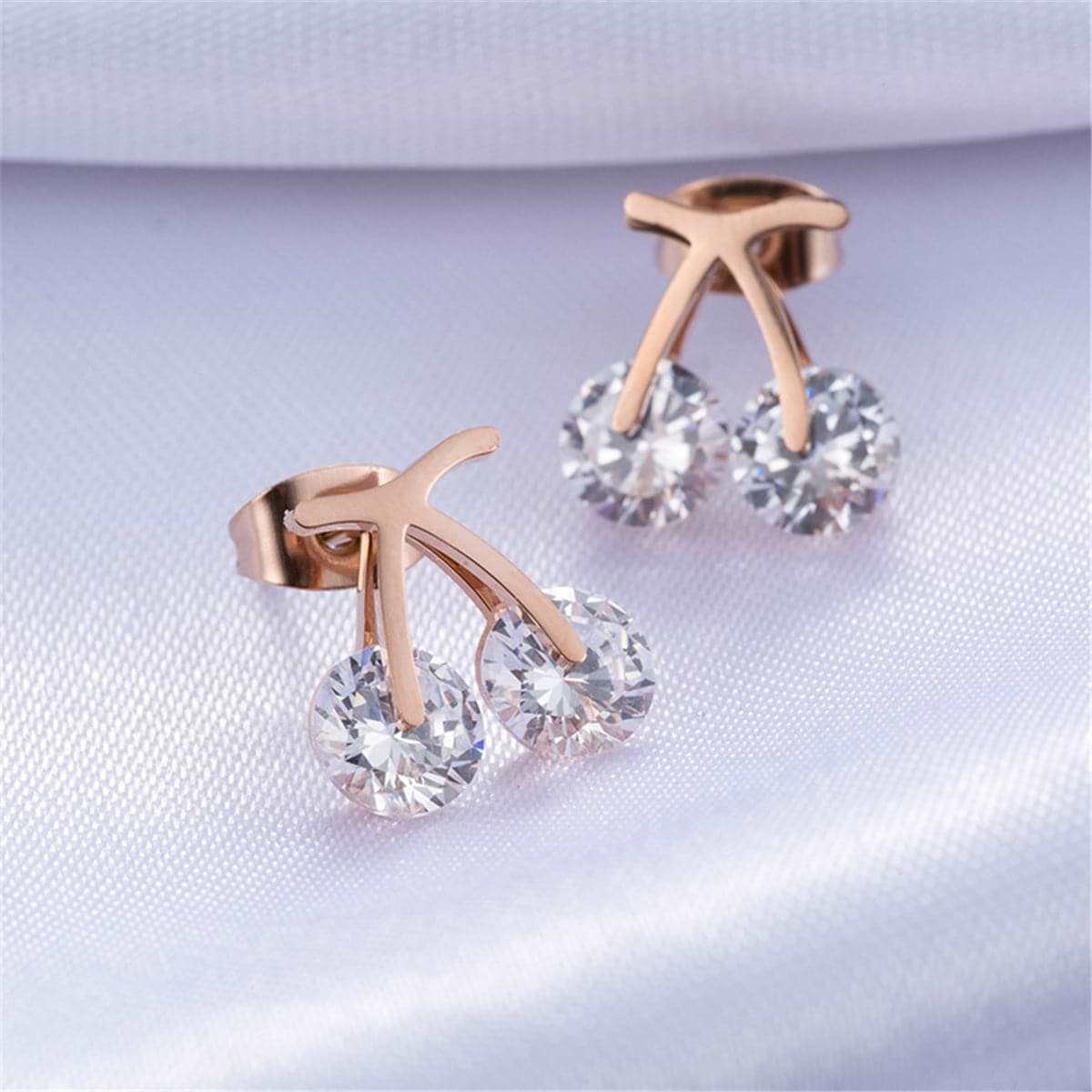 Cubic Zirconia & Rose Goldtone Cherry Stud Earrings