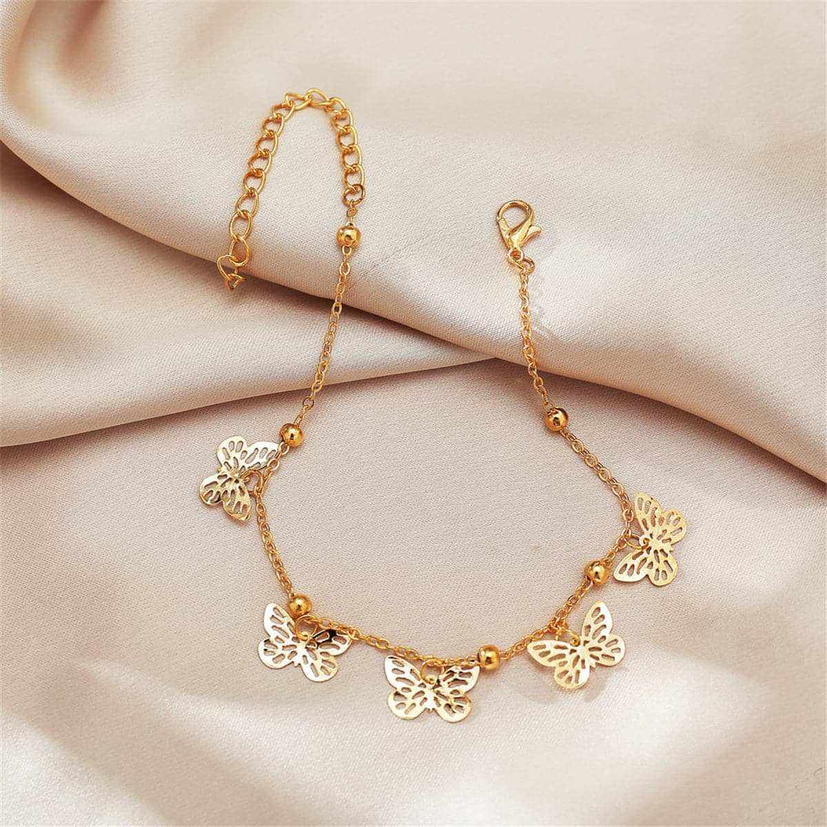 Goldtone Butterfly Station Anklet