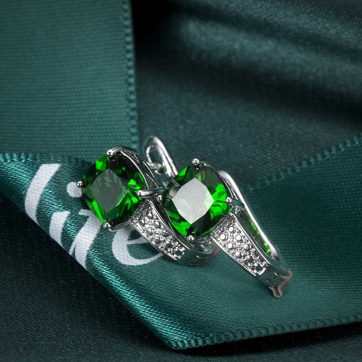 Green Crystal & Cubic Zirconia Huggie Earrings