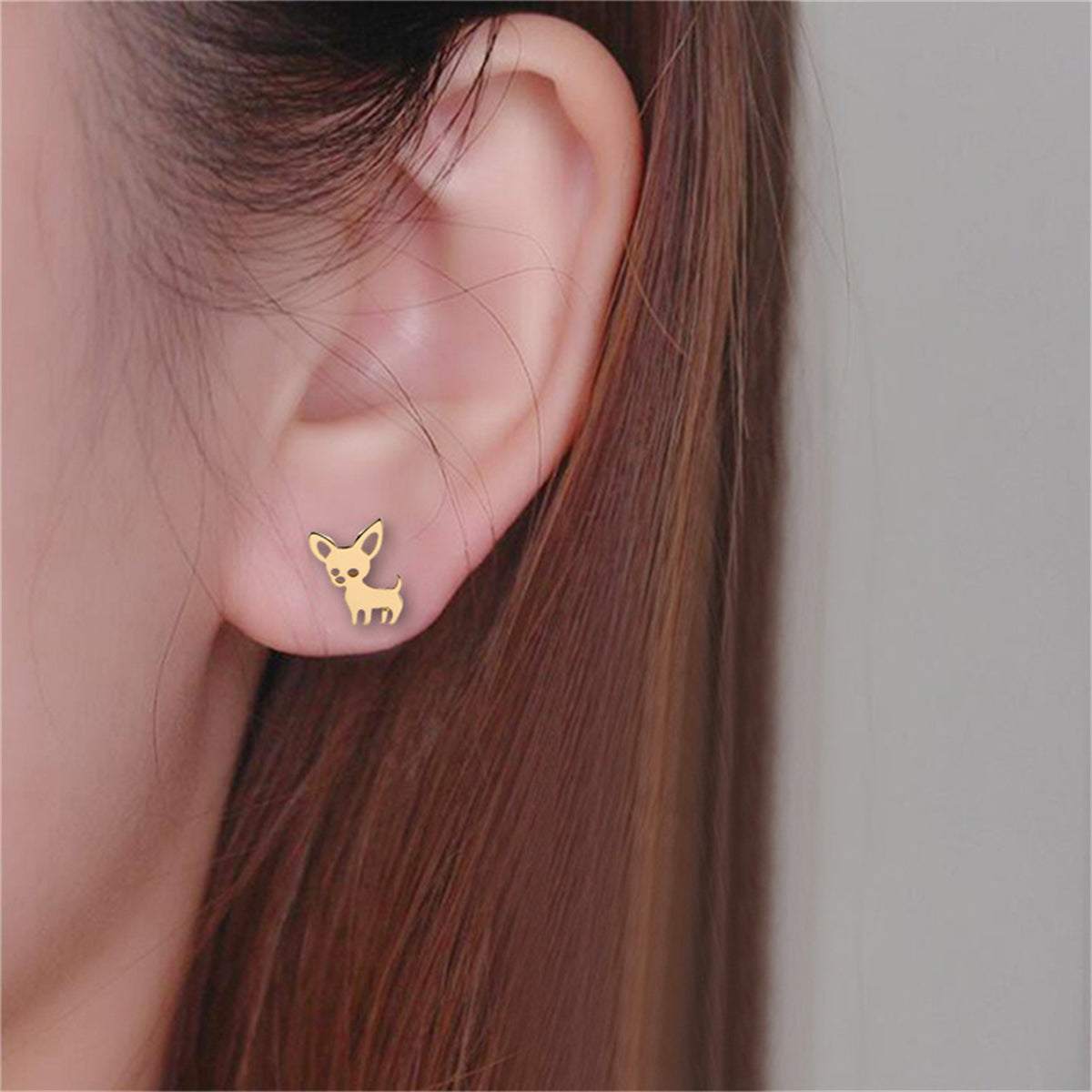 Goldtone Chihuahua Stud Earrings