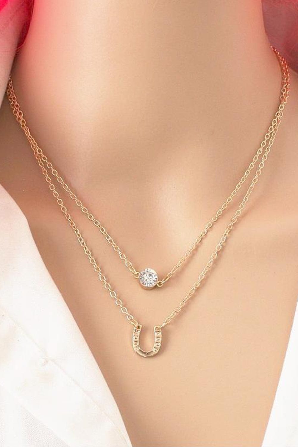 Threaded Pear Gold Horseshoe Layered Chopped Necklace