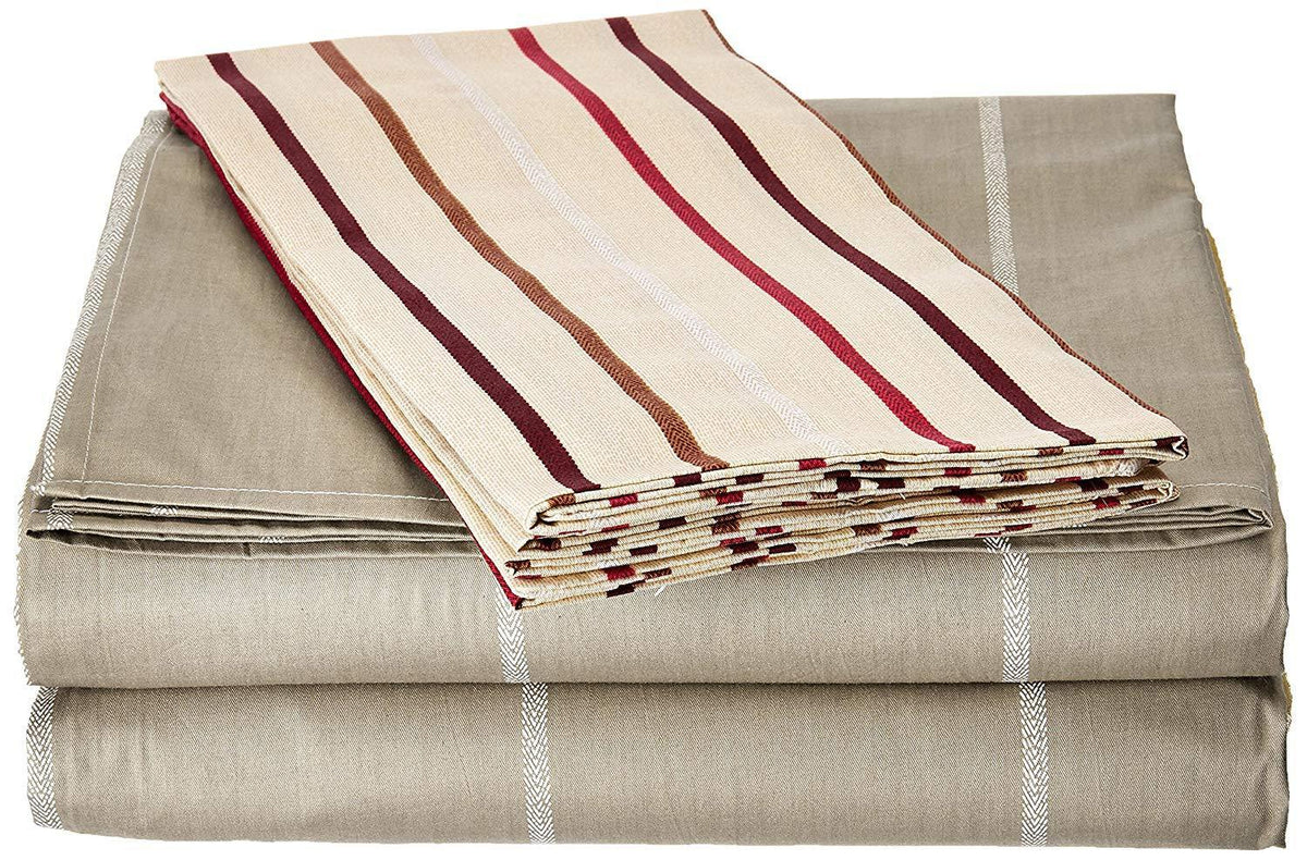 DaDa Bedding Multi White Grey Striped Fitted & Flat Sheets w/ Pillow Cases Set (FSFS8293)