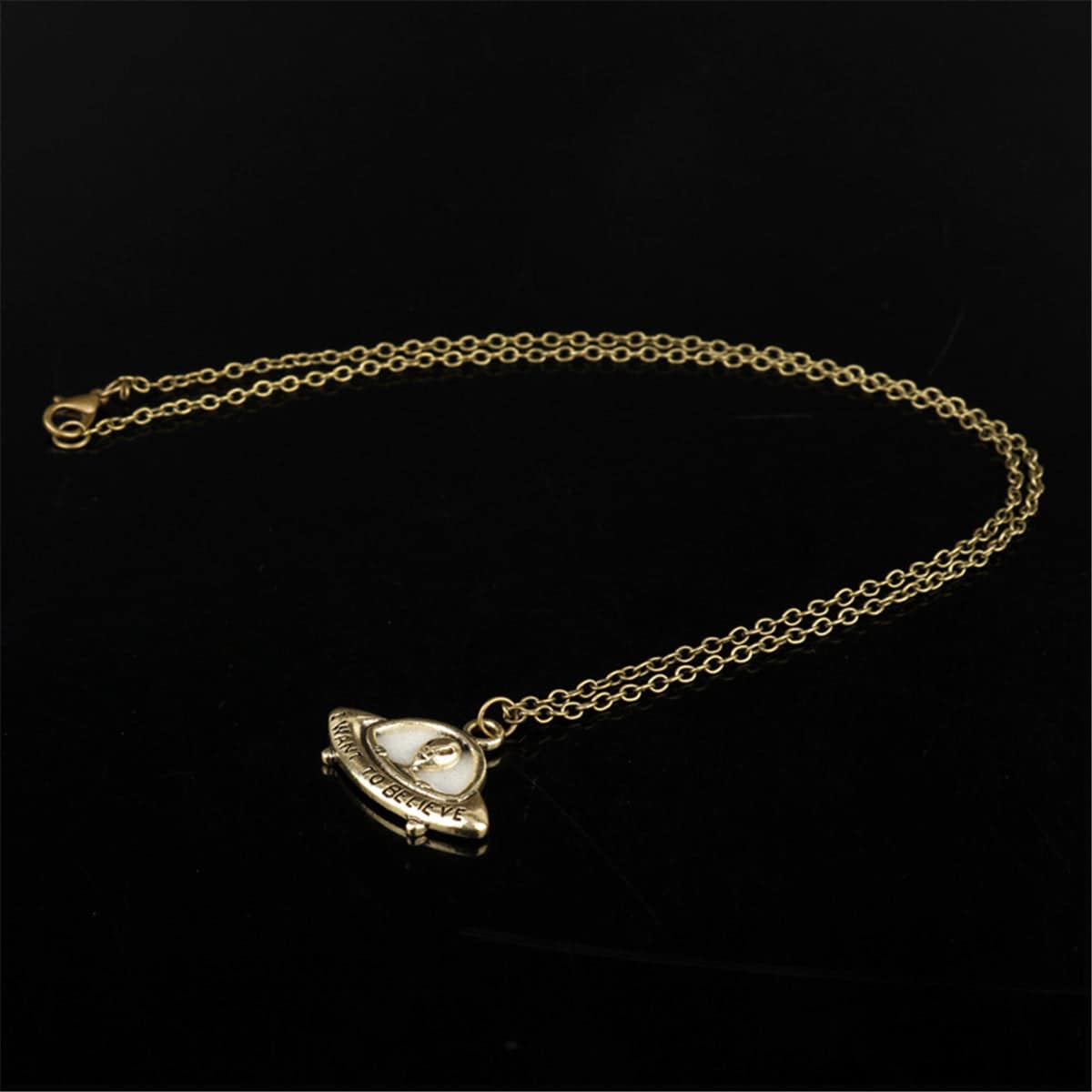 Enamel & Goldtone 'I Want to Believe' Alien UFO Pendant Necklace