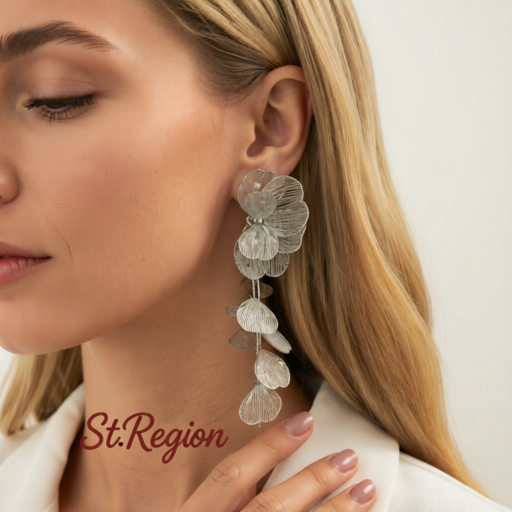 Silvertone Open Textured Flower Cluster Dangle Earrings