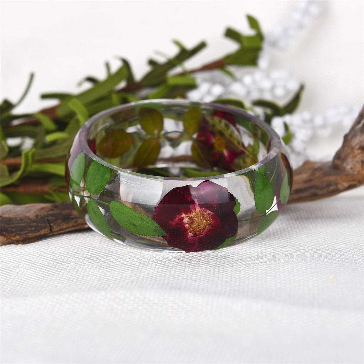 Purple & Green Dried Flower Bangle