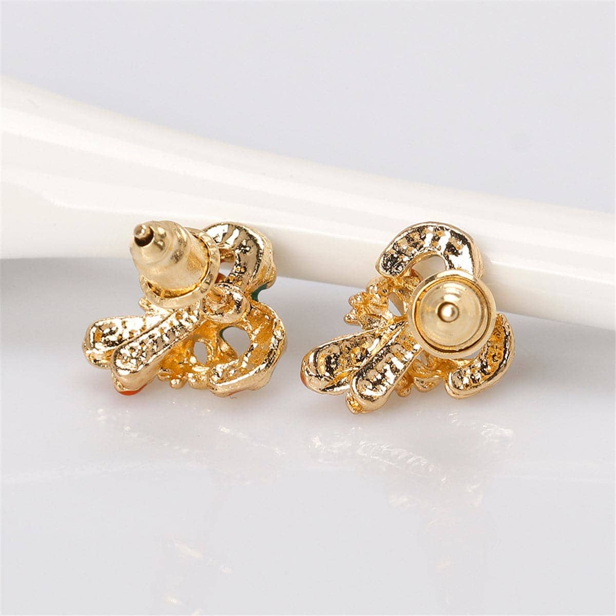 Red Enamel & Goldtone Candy Cane Crutch Stud Earrings