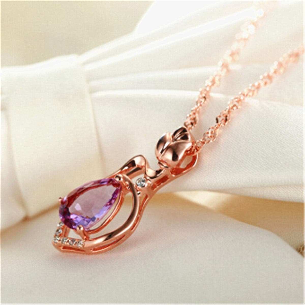 Purple Crystal & Rose Goldtone Drop Pendant Necklace