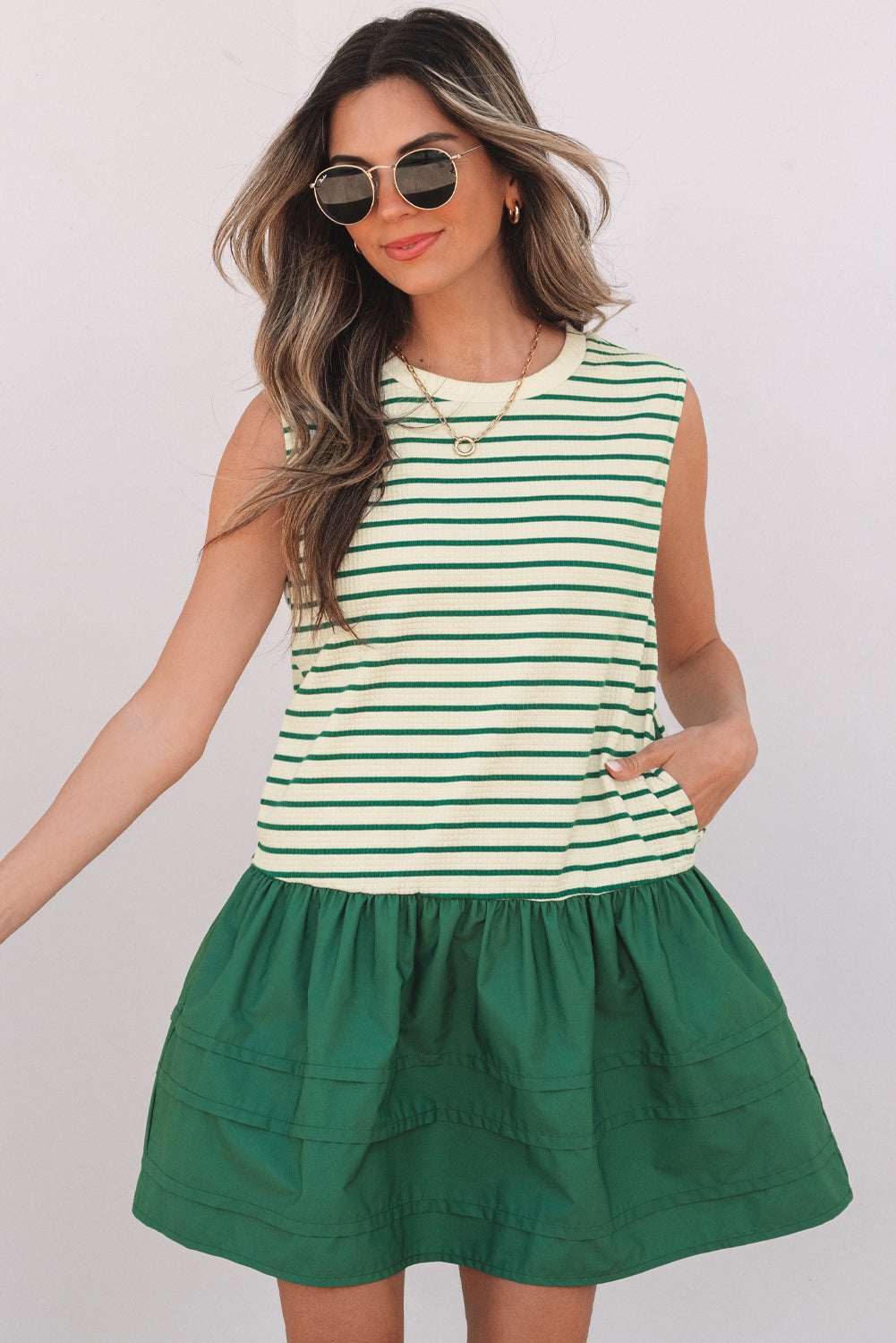 Threaded Pear Dorothy Woven Ruffled Sleeveless Mini Dress
