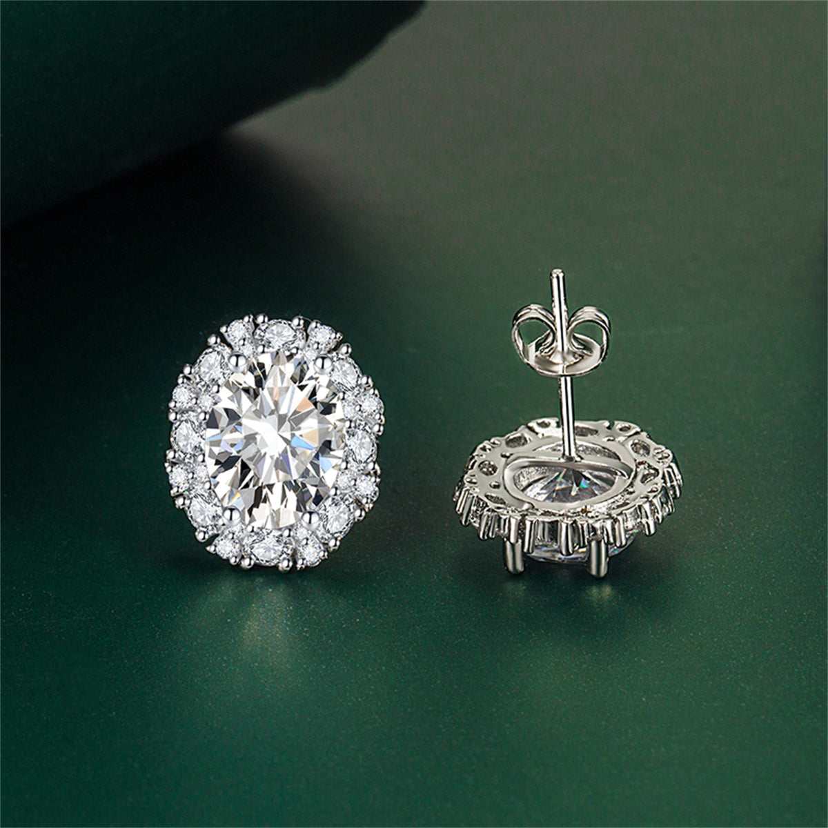 Cubic Zirconia & Clear Crystal Oval Stud Earrings
