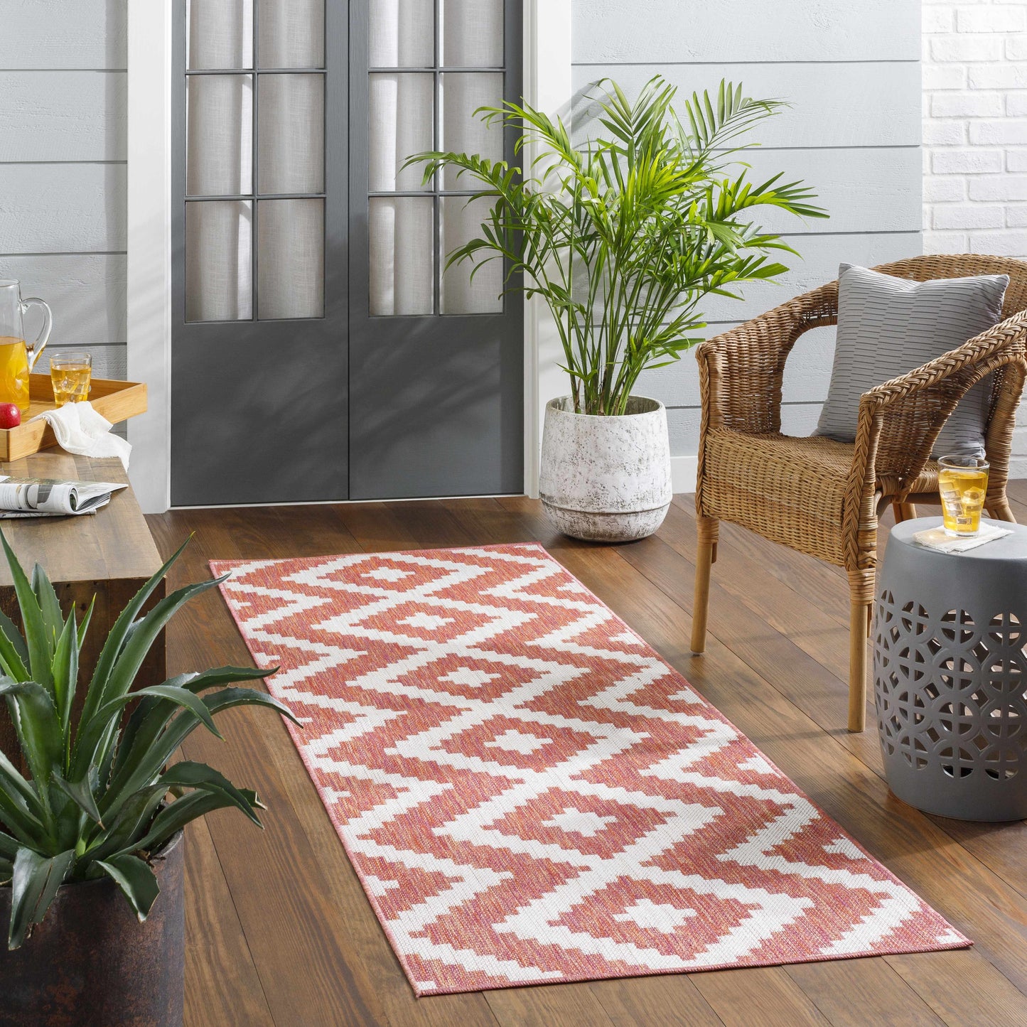 Anke Orange Outdoor Area Rug - Clearance