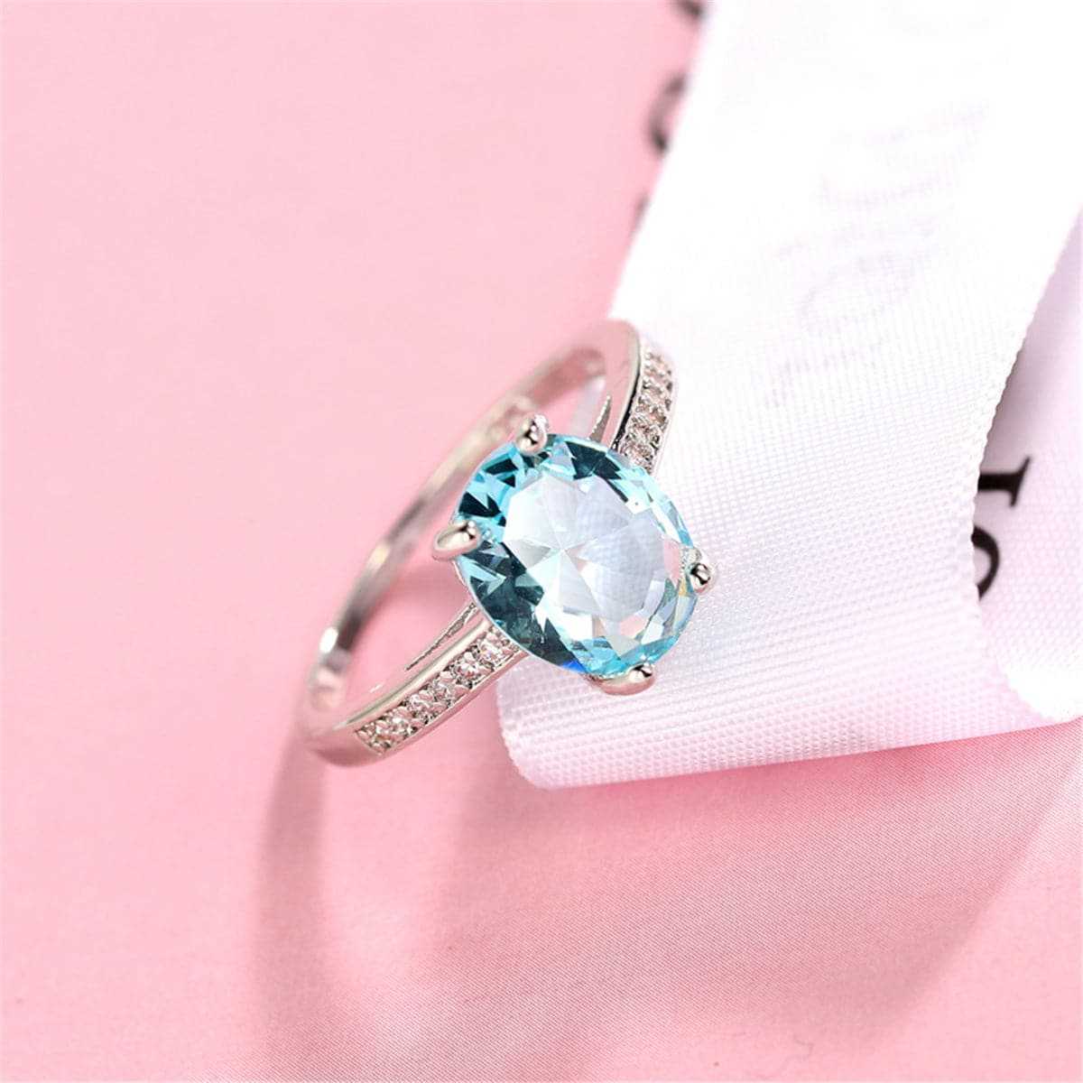 Light Blue Crystal & Cubic Zirconia Silvertone Ring