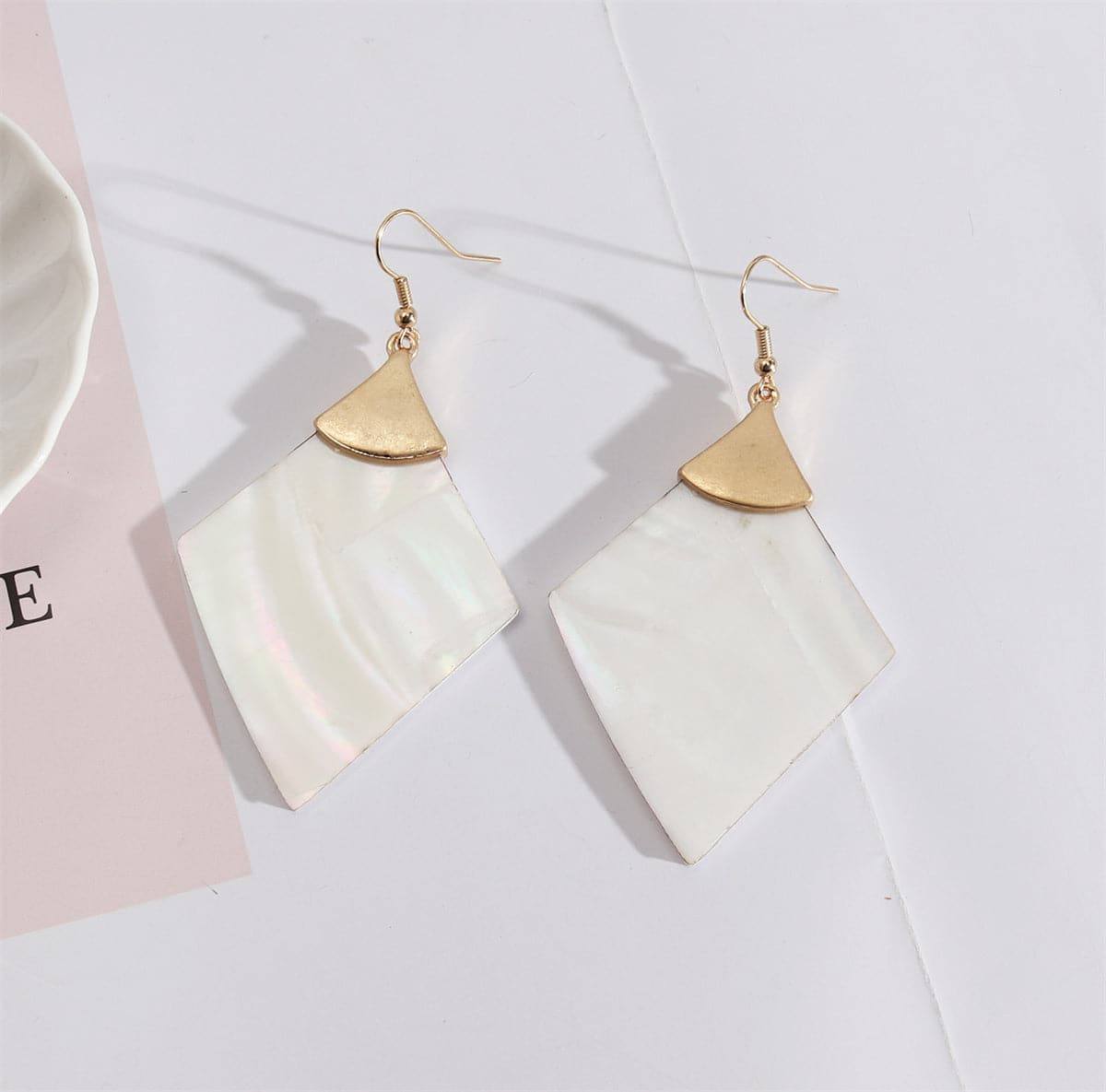 Shell & Goldtone Rhombus Drop Earrings