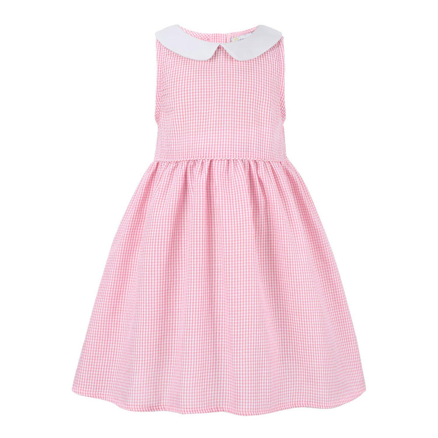 Pink Gingham Peter Pan Collar Sleeveless A-Line Dress Pink / 4
