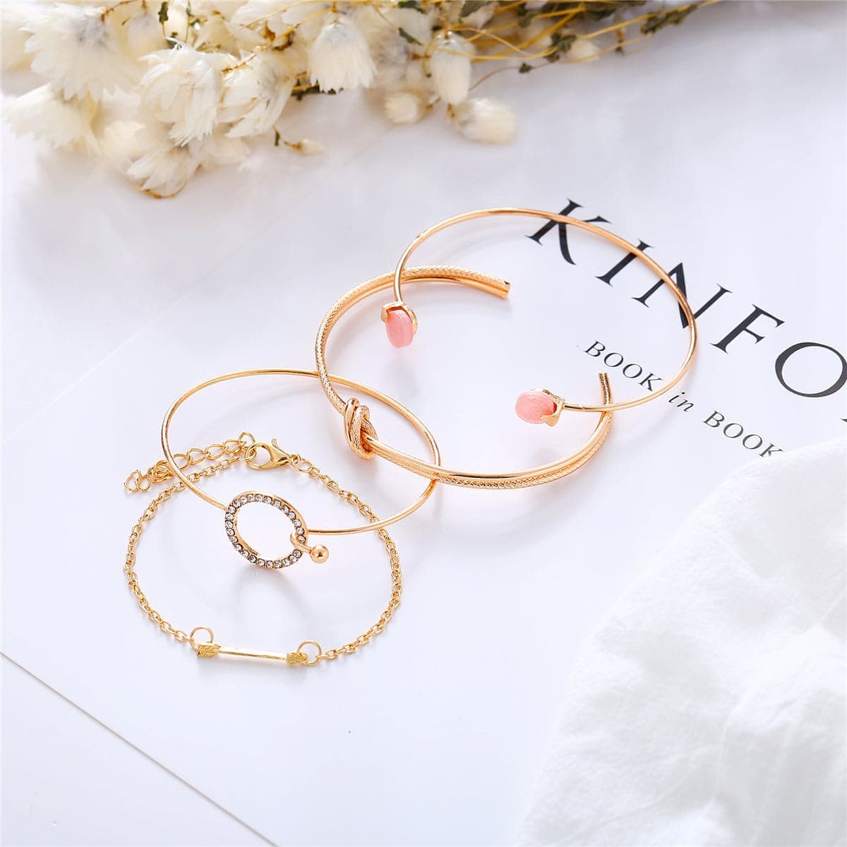 Cubic Zirconia & Goldtone Arrow Bracelet Set