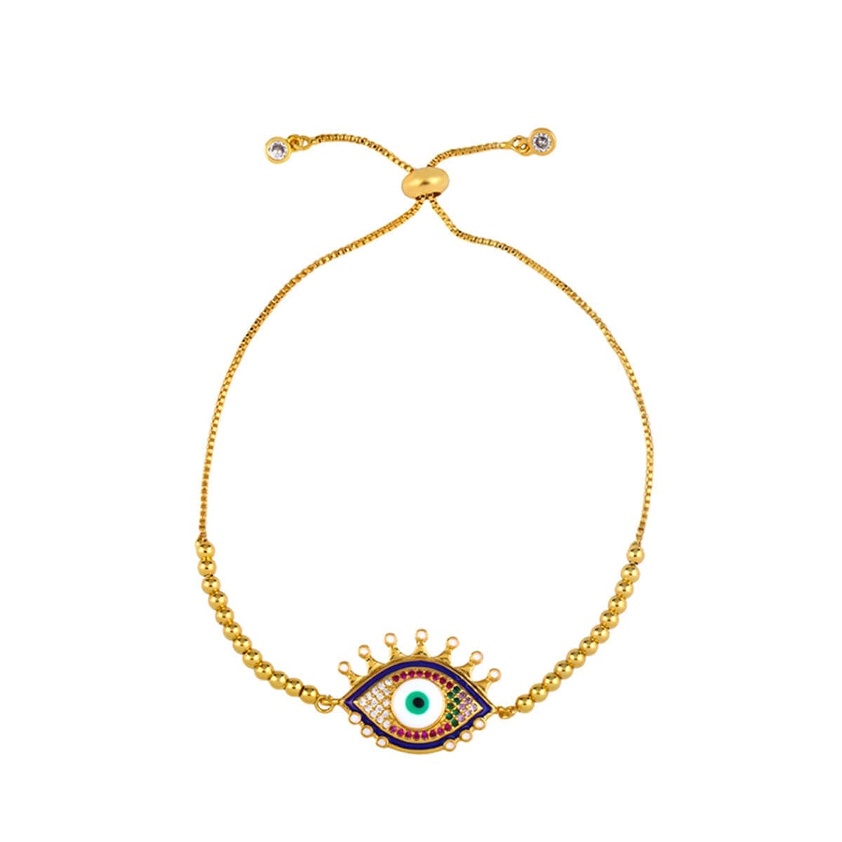 Cubic Zirconia & Goldtone Evil Eye Adjustable Bracelet
