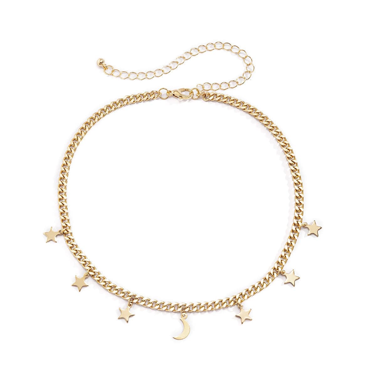 Goldtone Star Moon Station Choker Necklace